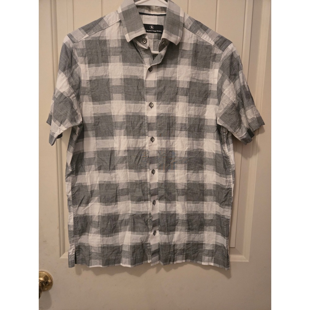 Hart Schaffner Marx Men's Small Short Sleeve Exploded Check Shirt Gray White